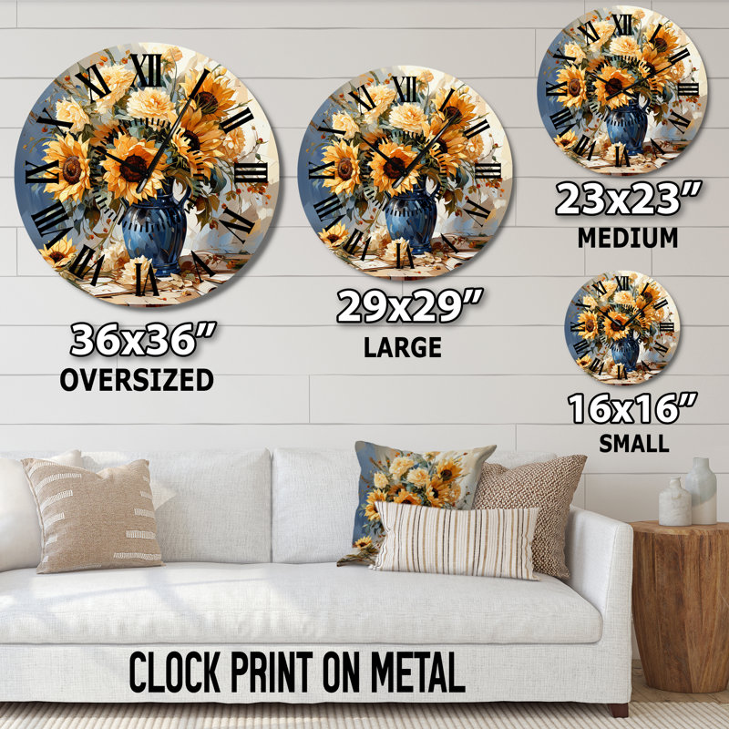 Horloge murale rétro tournesols, Médium