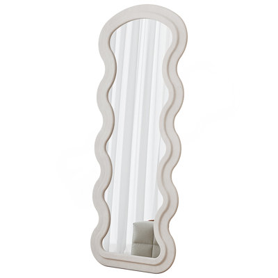 Flannel Full Length Wave White Floor Mirror With Stand For Bedroom Living Room Hanging Or Against The Wall