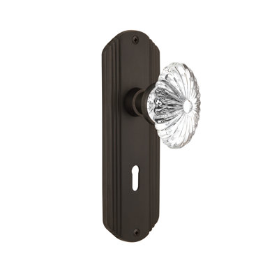 Crystal Fluted Oval Interior Mortise Door Knob with Deco Long Plate