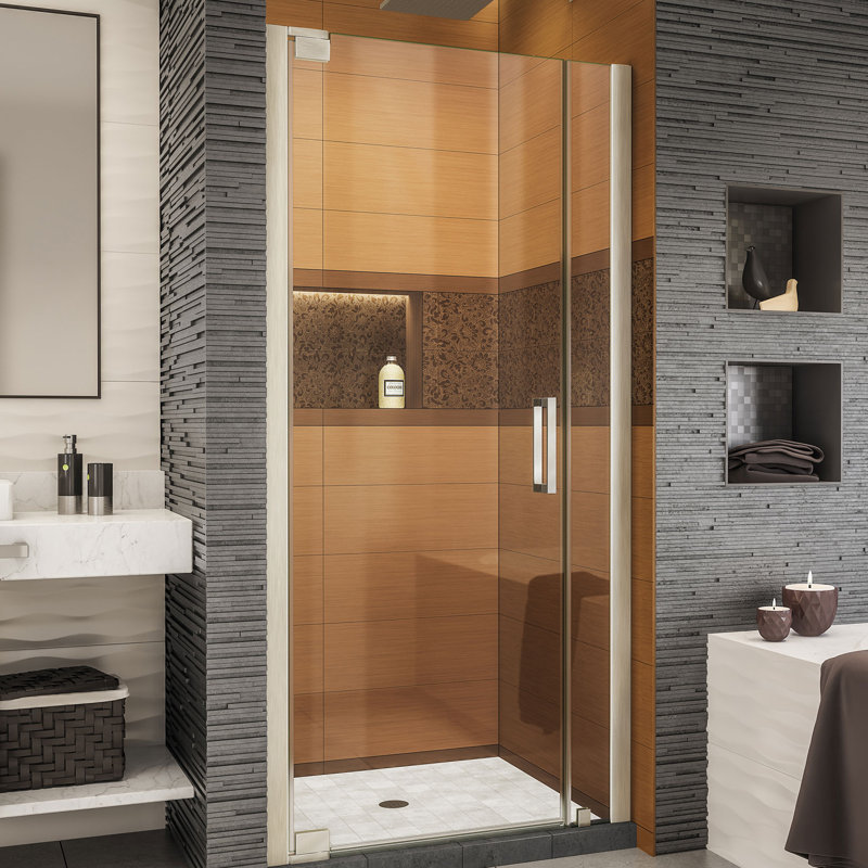 DreamLine Elegance-LS 34.5 - 36.5 inch W x 72 inch H Frameless Pivot Shower Door in Brushed Nickel, Brushed Nickel, 36.5"