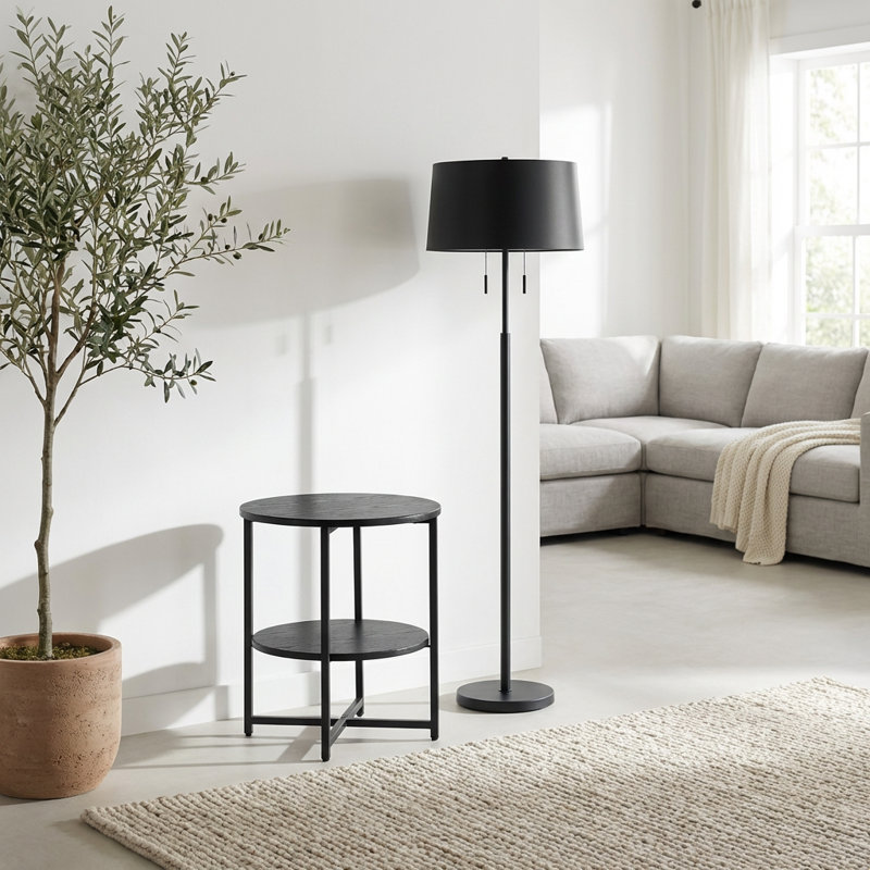 Compact Two-Tier Round Side Table with Storage Shelf