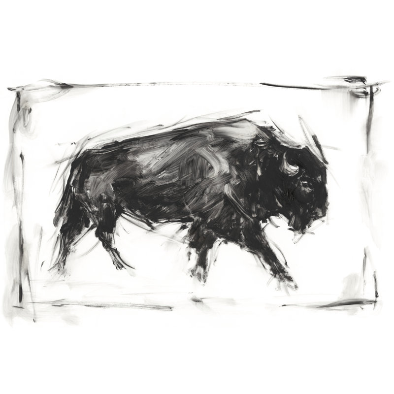 Dynamic Bison I by Ethan Harper - Painting, 81 cm H x 122 cm W, Black Floater Framed