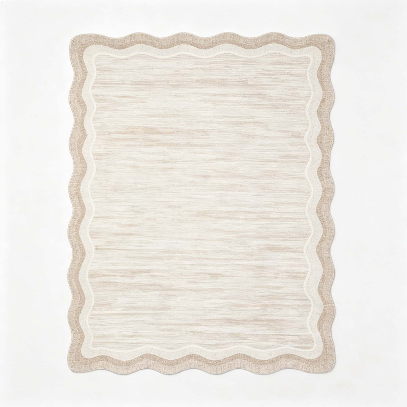 Tapis festonné lavable pour bureau de salle à manger, Beige, Rectangle 120 po x 96 po