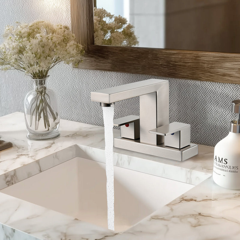Robinet pour salle de bain 4 po à 2 poignées avec ensemble de drain Centreset nickel brossé, Nickel brossé