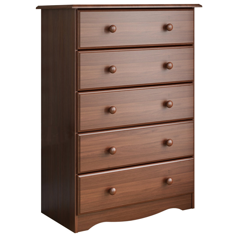 Gallashaw 100% Solid Wood 5-Drawer Chest, Mocha