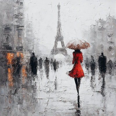 Rainy Parisian Stroll Wrapped Canvas Wall Art
