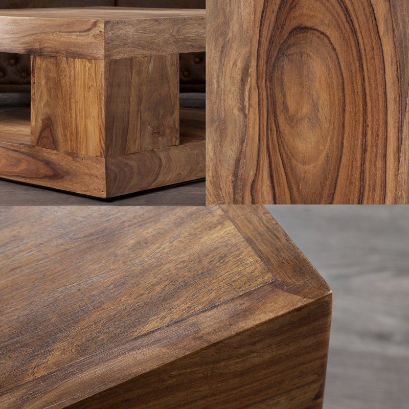 Theirry Solid Wood Solid Wood Floor Shelf Coffee Table with Storage, 40cm H x 90cm L x 90cm D