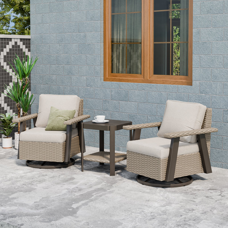Ensemble de chaises de patio 3 pièces pivotantes en osier avec table d'appoint, Beige