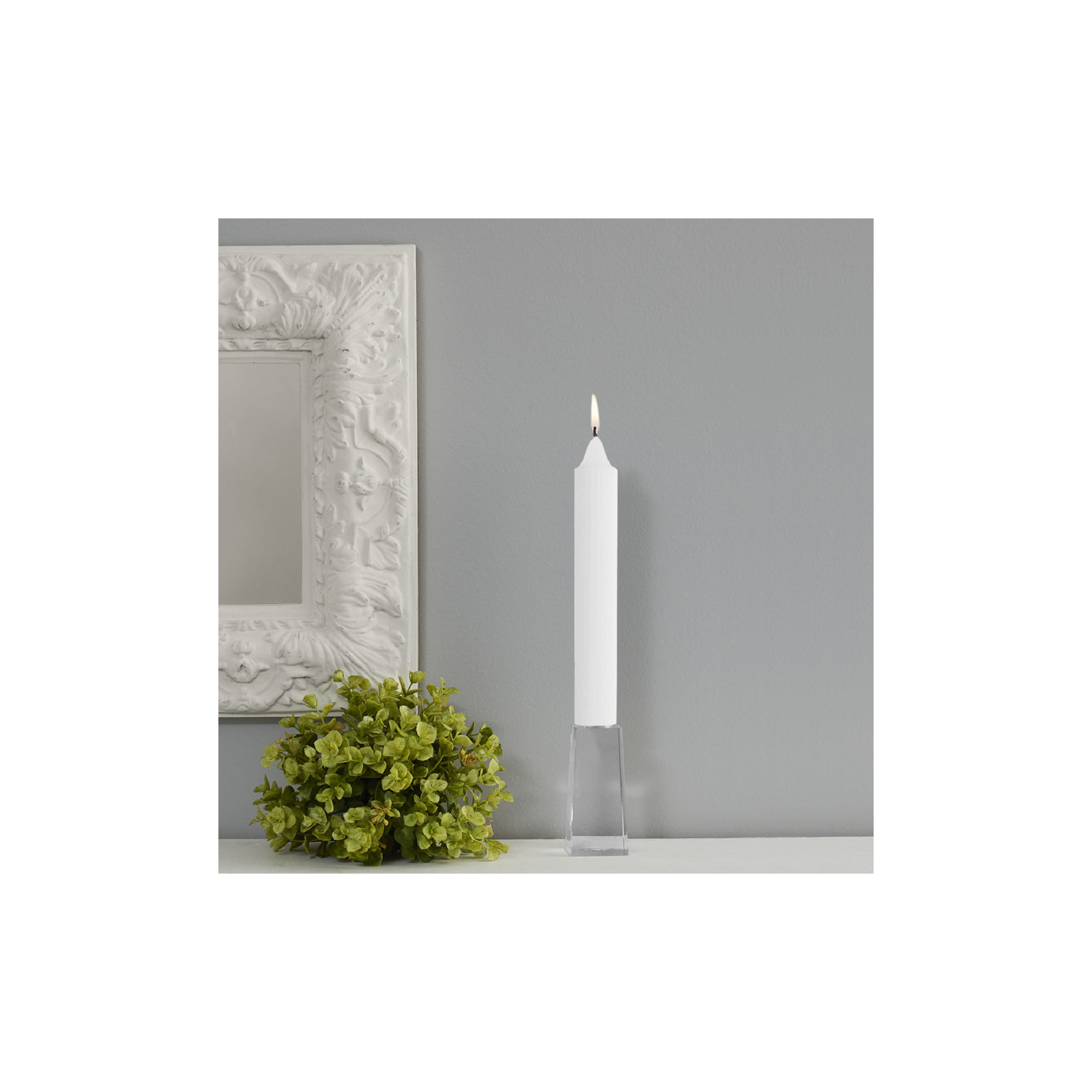 Grecian Collenette Unscented Taper Candle, 9" H x 1.25" W x 1.25" D, White