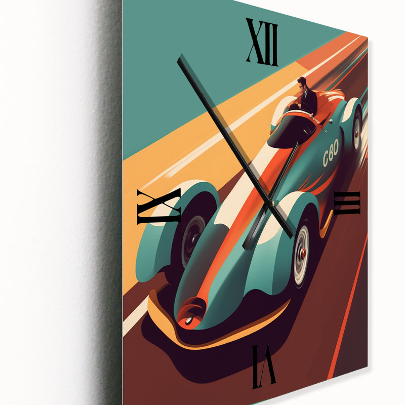 Voiture de course rétro bleue - horloge murale exotique, H 32 po x l 24 po x P 1 po