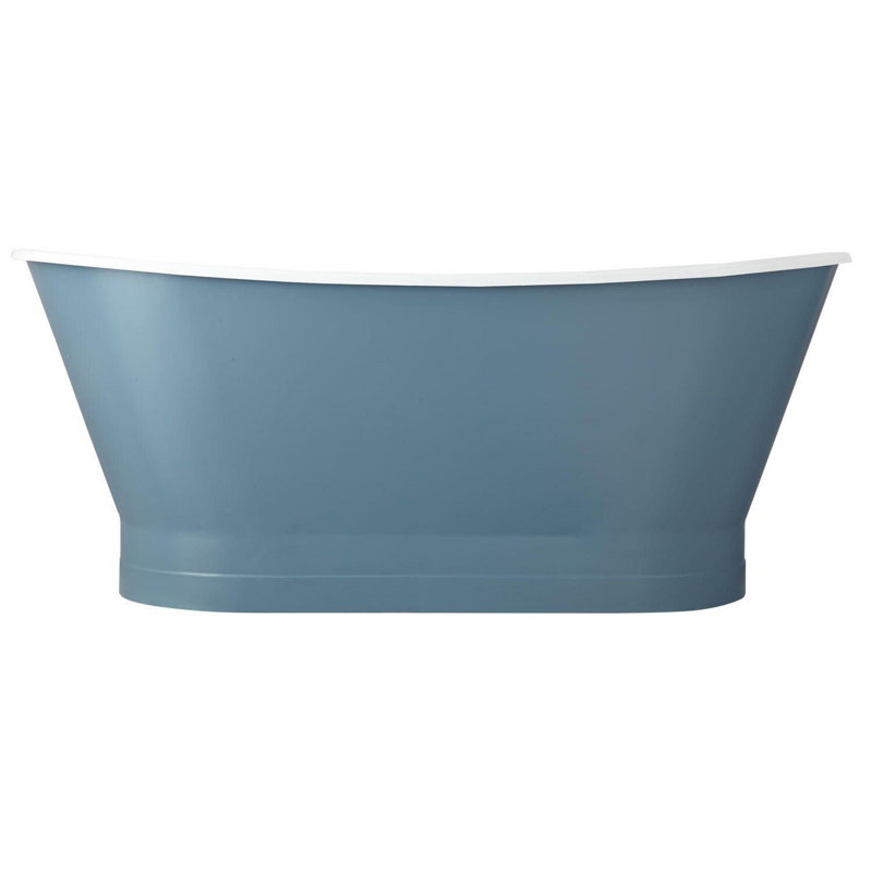 Kateryn 67" Cast Iron Soaking Freestanding Tub in Slate Blue with Included Overflow Drain, Brushed Nickel