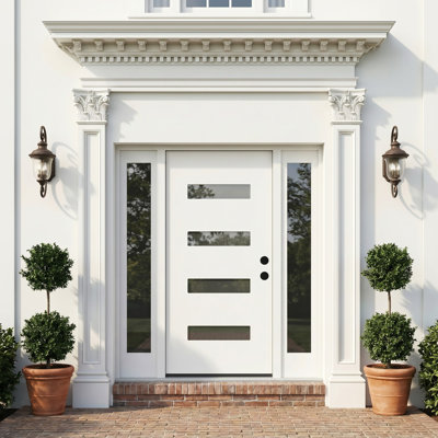 36" X 80" 4-Lite Fibergalass Front Entry Door Slab Frosted Glass Exterior Door Without Door Frame