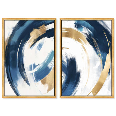 "Abstract Symphony Duo", ensemble de décorations murales modernes sur toile par Art Remedy, cadre doré, 24 x 36