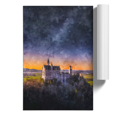 Neuschwanstein Castle at Dusk Painting - Frameless Print