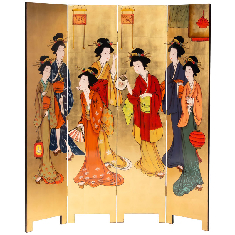 6 Ft. Tall Gold Lacquer Room Divider - Geisha