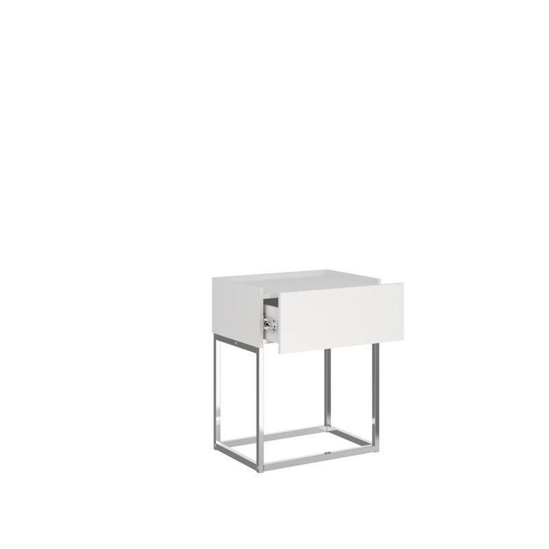 Table de chevet bijoux, blanc mat, Blanc mat, Chrome
