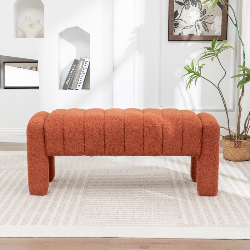 Channel Tufted Upholstered Bedroom Bench, Orange