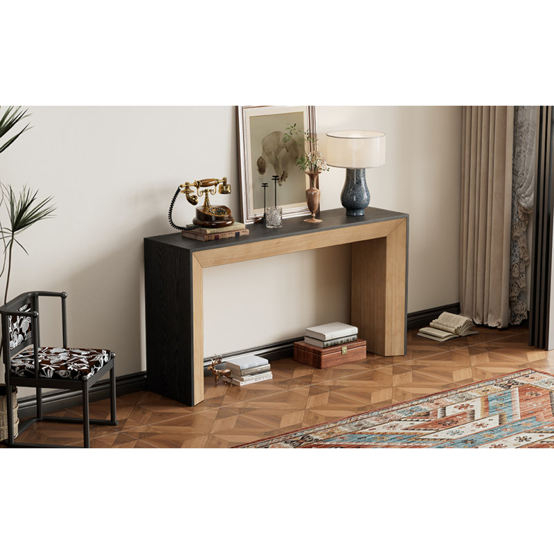 Console élégante Mirod, conception de cheminée, simple et fonctionnelle avec plateau en placage de bois de haute qualité, polyvalente pour le couloir, le salon ou le vestibule