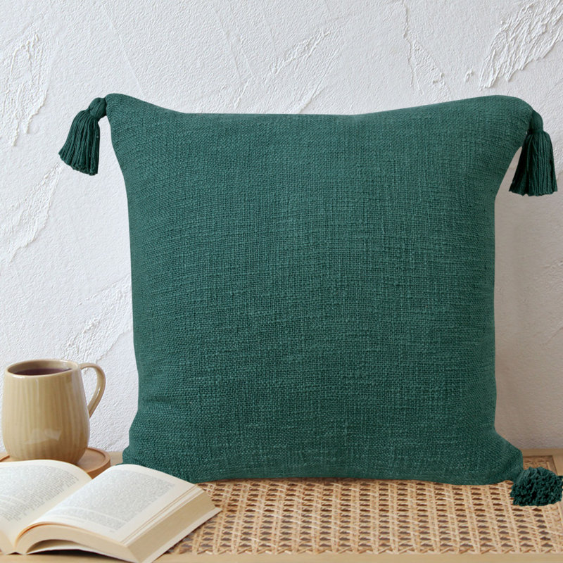 Housse de coussin décoratif couleur unie 100% coton faite à la main Everyday, Vert