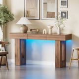 63-inch Long Console Table With Colorful Led Lights And 3 Drawers, Wooden Rectangular Sofa Table Behind The Couch, Farmhouse Entryway Table For Entrance, Hallway, Living Room (natural)