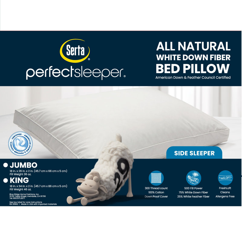 Serta 300 Thread Medium Down Bed Pillow, King