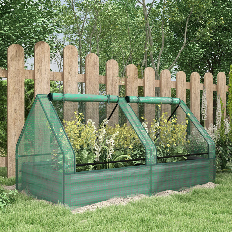 Lit de jardin surélevé 6 pi x 3 pi avec petite serre, vert et gris foncé