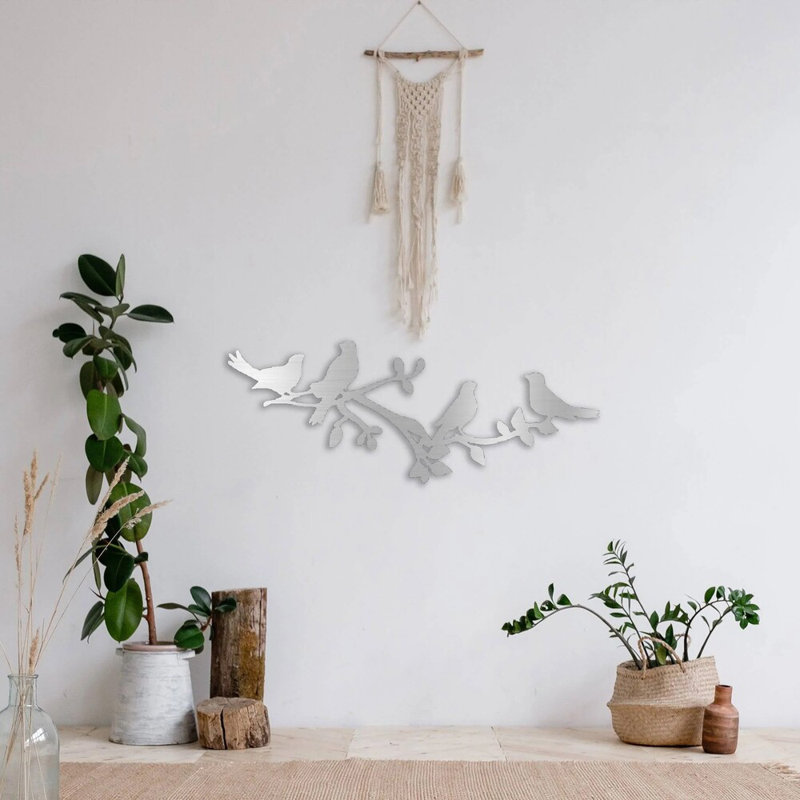 Oiseaux sur une branche d'arbre, art mural en métal - Silhouette d'oiseau naturel, décoration de ferme rustique - Sculpture en forme de branche d'arbre - Art industriel moderne en métal - Décoration intérieure / extérieure pour le jardin - Pièce d'art remarquable