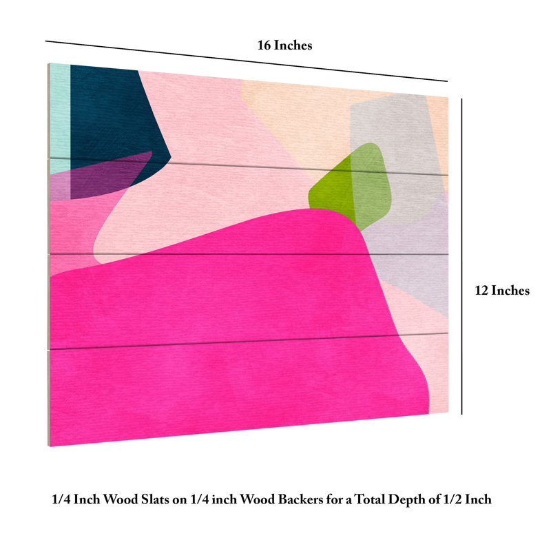 Ana Rut Bre Pink Pastel Shape Wood Slat Art, H 12 po x l 16 po