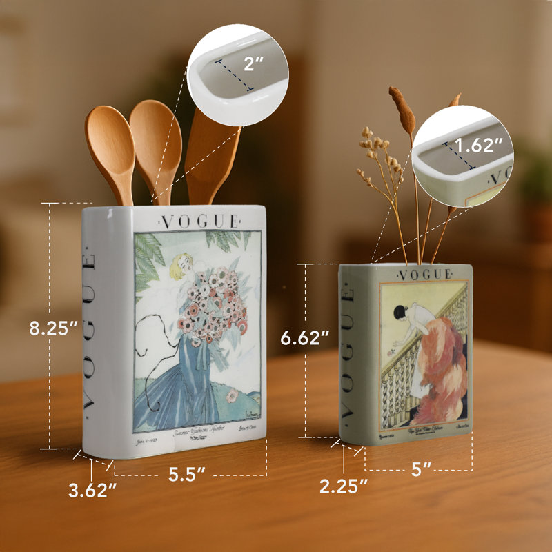 Ensemble de vase-livre en céramique à motifs vintage inspirés des couvertures de magazines de mode - Décoration d'inspiration mode