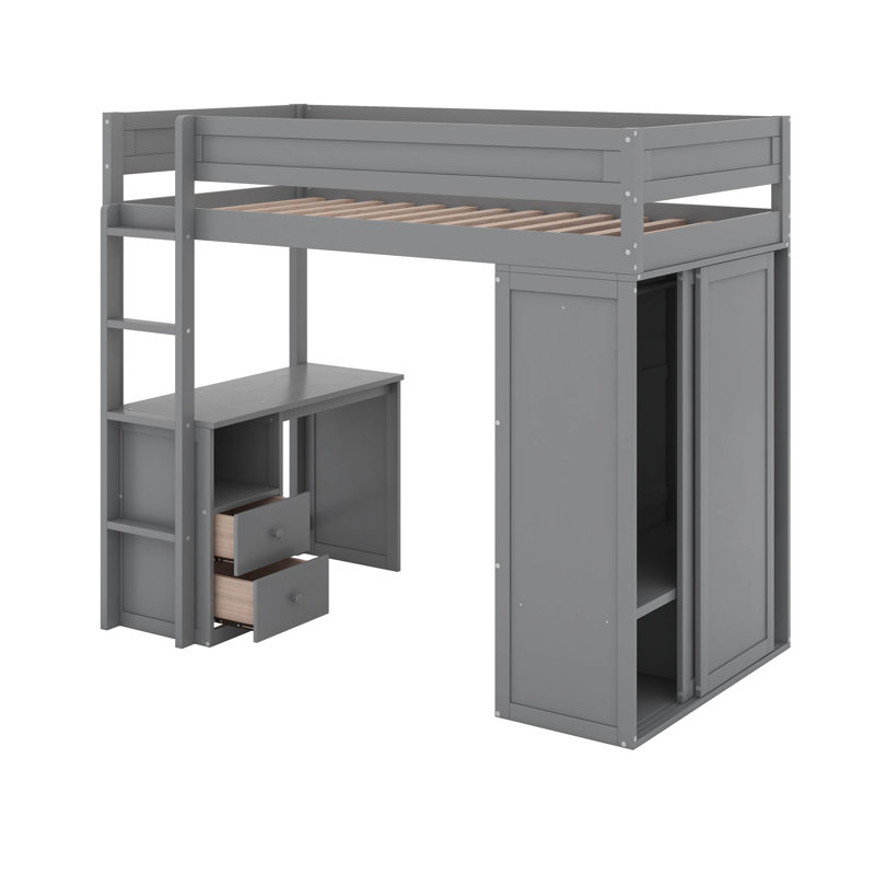 Lit mezzanine simple avec placards et bureau