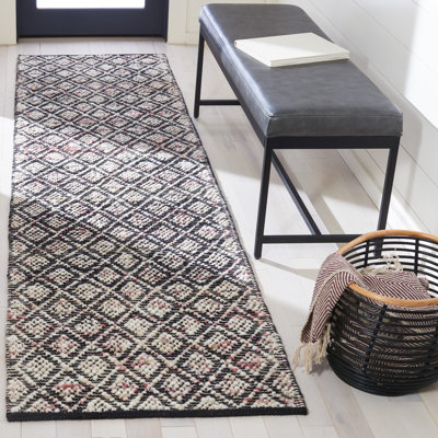 Natura Hand Woven Wool/Cotton Geometric Rug in Ivory/Red/Black