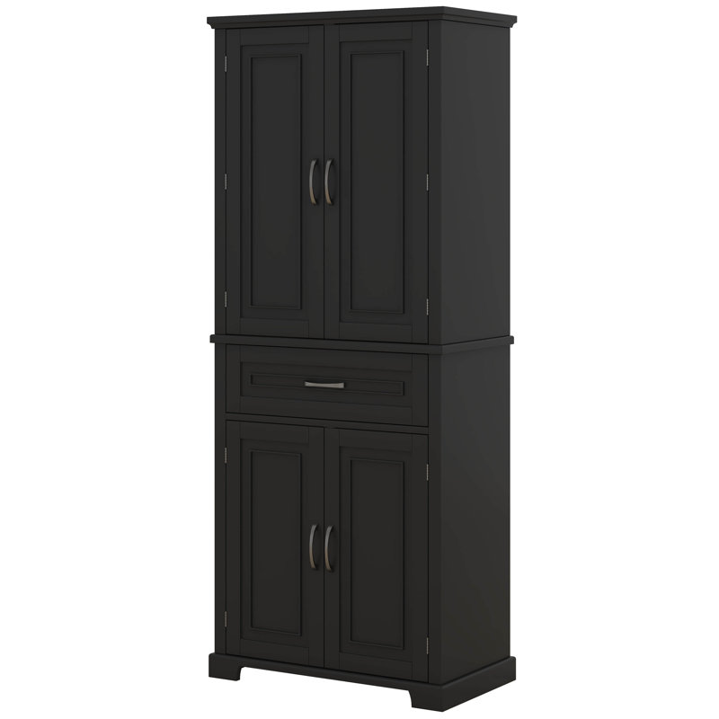 Bathroom Storage Cabinet, Solid Wood Cabinet Frame With Doors And Drawer, Multiple Storage Space, Adjustable Shelf, Black
