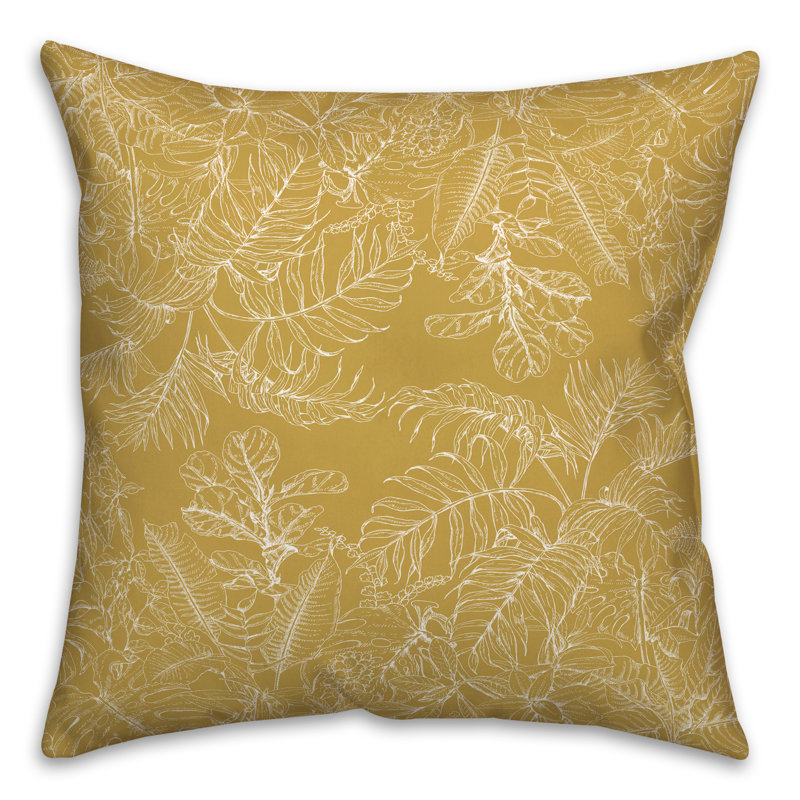 Housse et insert de coussin carré d'extérieur Botanical Sketch 4, 20 po x 20 po, Jaune