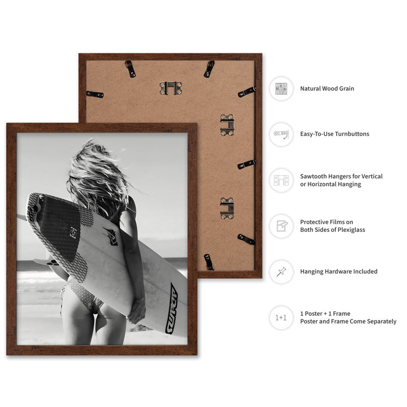 Surfer Girl No2, Poster, 18"H x 24"W, Brown Framed