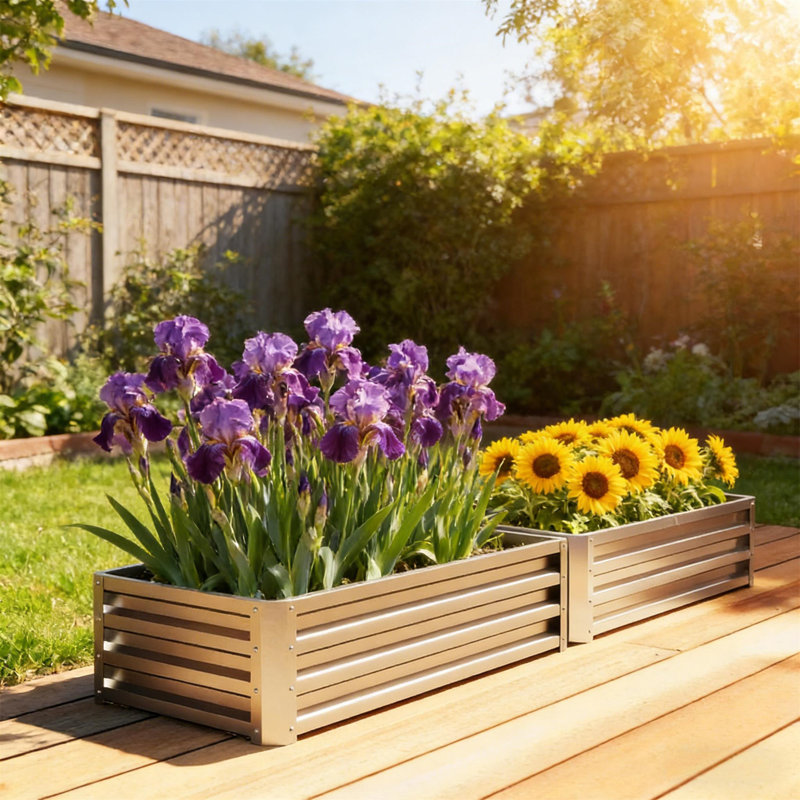 Stable Flowers Box,Raised Garden Bed,Planter Box, 12" H x 47.3" W x 23.5" D, Silver