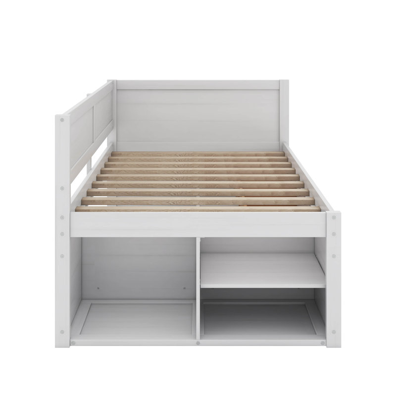 Lit de jour avec tiroirs et tablettes, Simple, Blanc