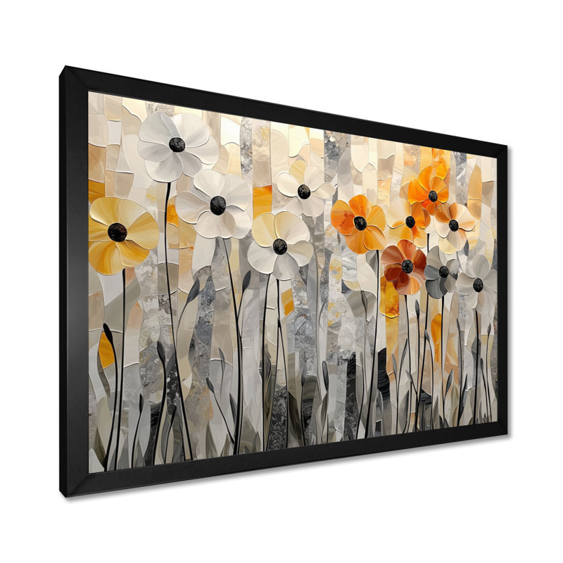 Motif géométrique de coquelicots gris champêtre I - coquelicots, art mural pour le salon, H 12 po x l 20 po, Noir
