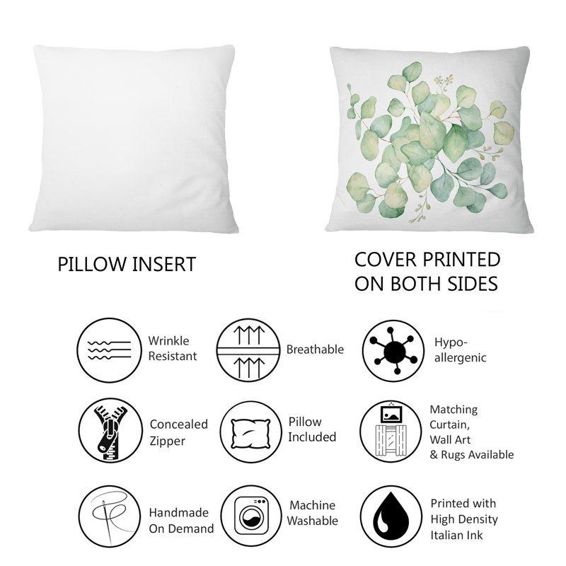 Green Eucalyptus Bouquet On White - Traditional Printed Throw Pillow