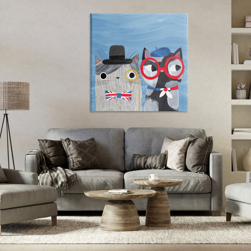 Toile de chats anglais et français, conception de planète chat par Angie Rozelaar, H 36 po x l 36 po
