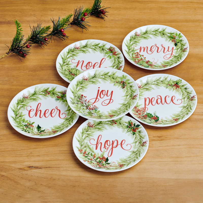 Festive Garland 7-In Bone China Appetizer Plates, Set Of 6