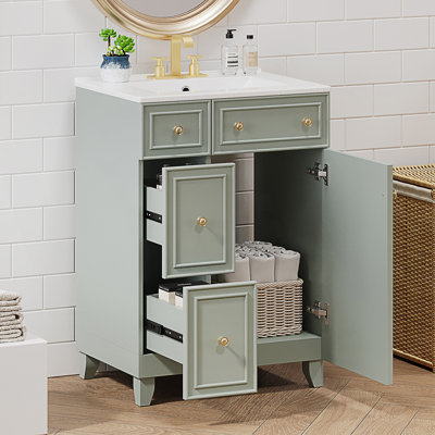 Armoire de meuble-lavabo simple avec lavabo en céramique, 2 tiroirs et 1 porte de salle de bain