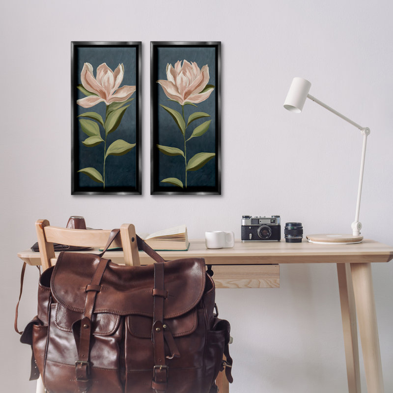 Ensemble de 2 toiles flottantes Petaled Blooms par Jacob Q, H 25 po x l 11 po, Cadre flottant noir de jais