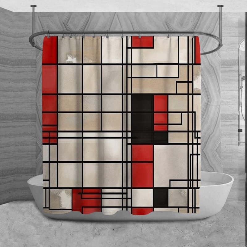 Rideau de douche Kharlee, H 73 po x l 70 po, Noir / rouge