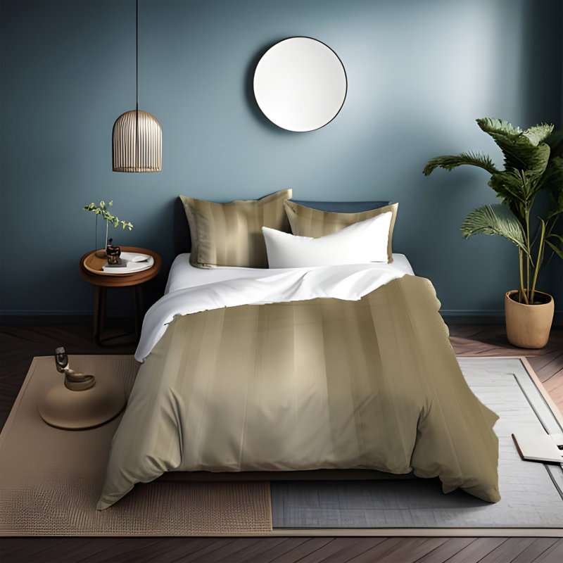 Polyester Striped Duvet Cover, King Duvet Cover + 2 King Shams