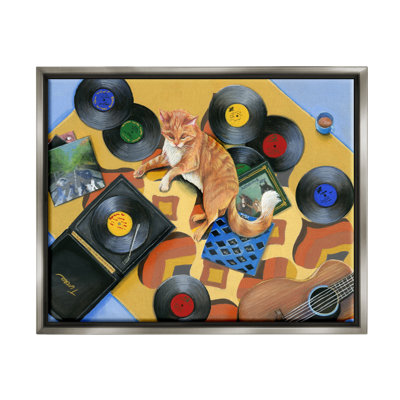 Chat et tourne-disque rétro par Hannah Spiegleman