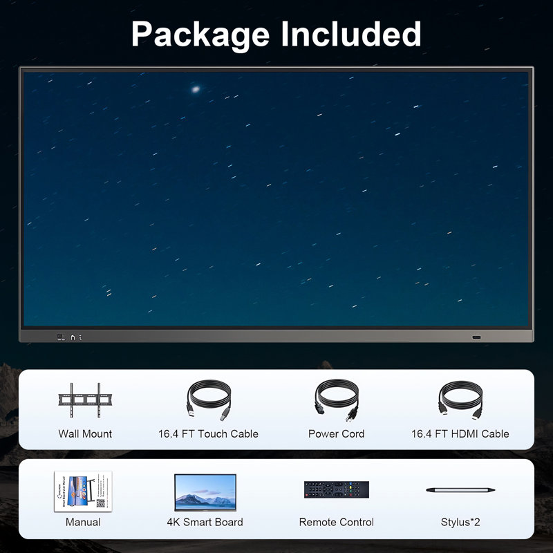 JYXCN 4K Smart Board 55 pouces tout-en-un, tableau blanc interactif à écran tactile avec double système et fonction de partage de nuage Idéal pour la salle de classe, le bureau et les présentations? (Comprend un support mural)