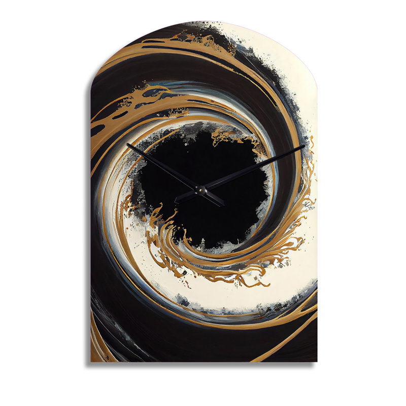 Cercle noir et or en forme de V - grande horloge murale noire - forme unique, Grand