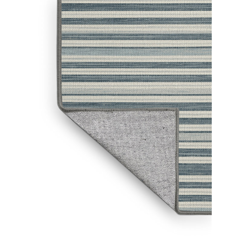 Washable Pale Blue White Striped Area Rug, Square 3'