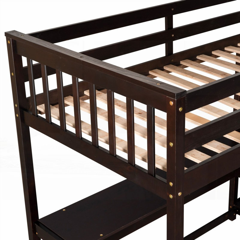 Lit mezzanine simple avec rangement et amp; Bureau sous le lit, aucun sommier nécessaire, bois massif et amp; Panneau de fibres à densité moyenne