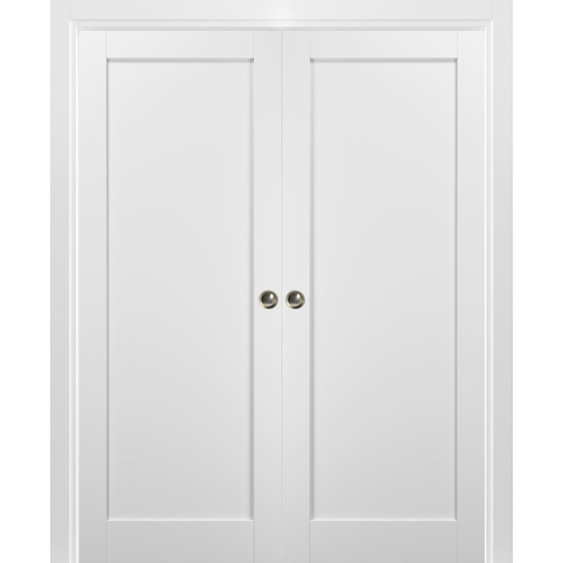 White Solid MDF Bi-parting Pocket Prehung Door Set